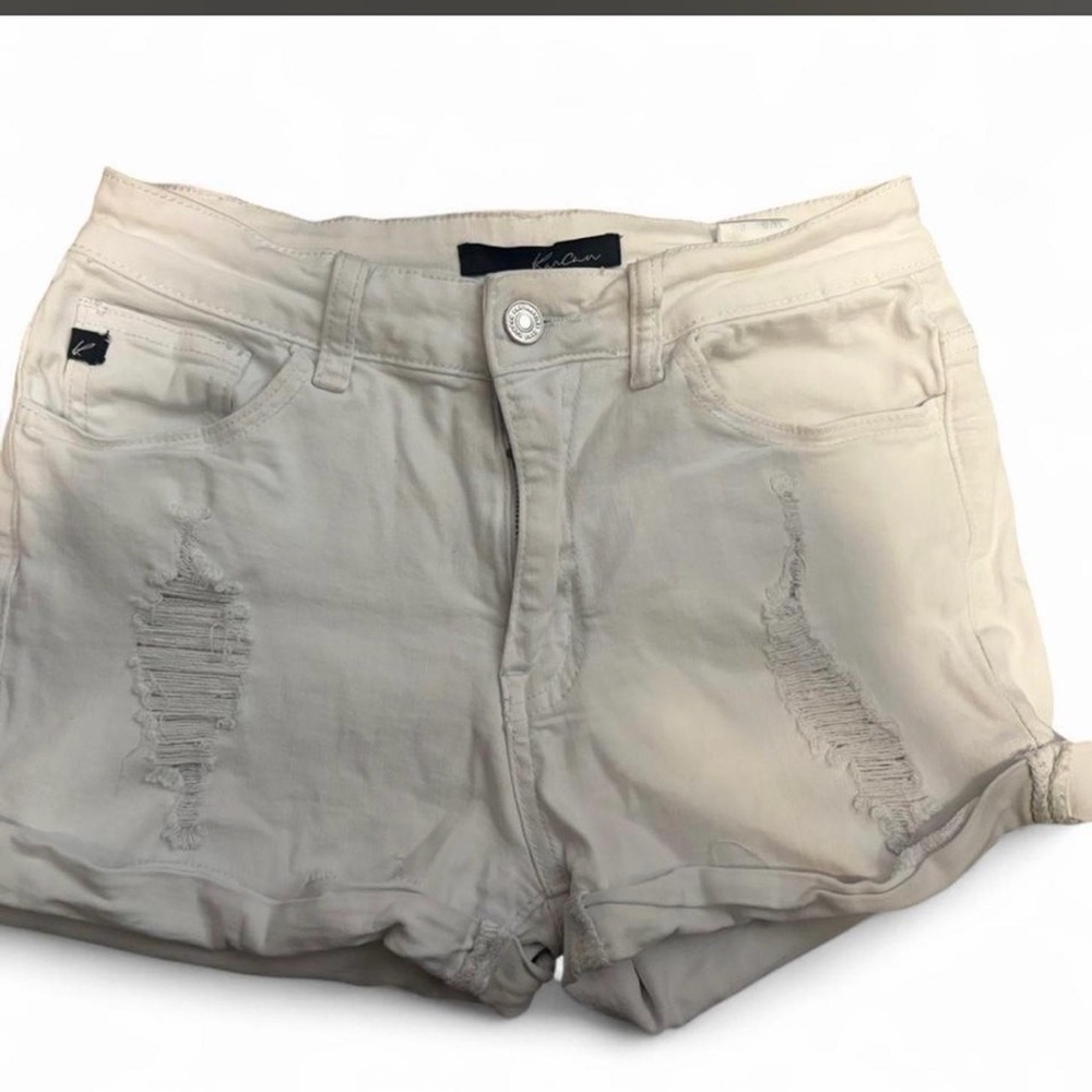 KanCan White Distressed Mid-Rise Denim Shorts